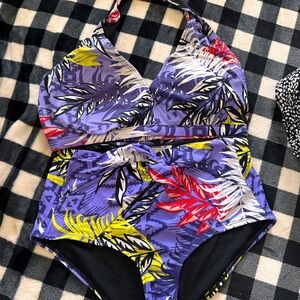 Vibrant Leaf Print High Waist Bikini